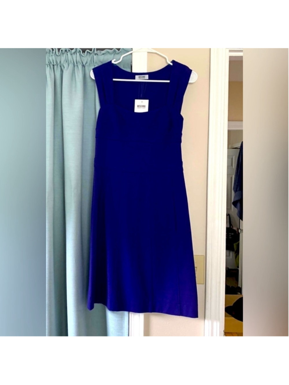 MOSCHINO | Cheap and Chic Blue Sheath Bodycon Sleeveless Square Neck